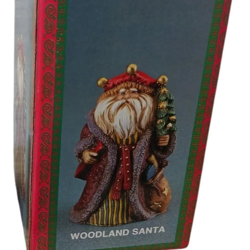 Woodland Vtg  Ceramic Santa Claus Figurine With Gift Bag & Tree
